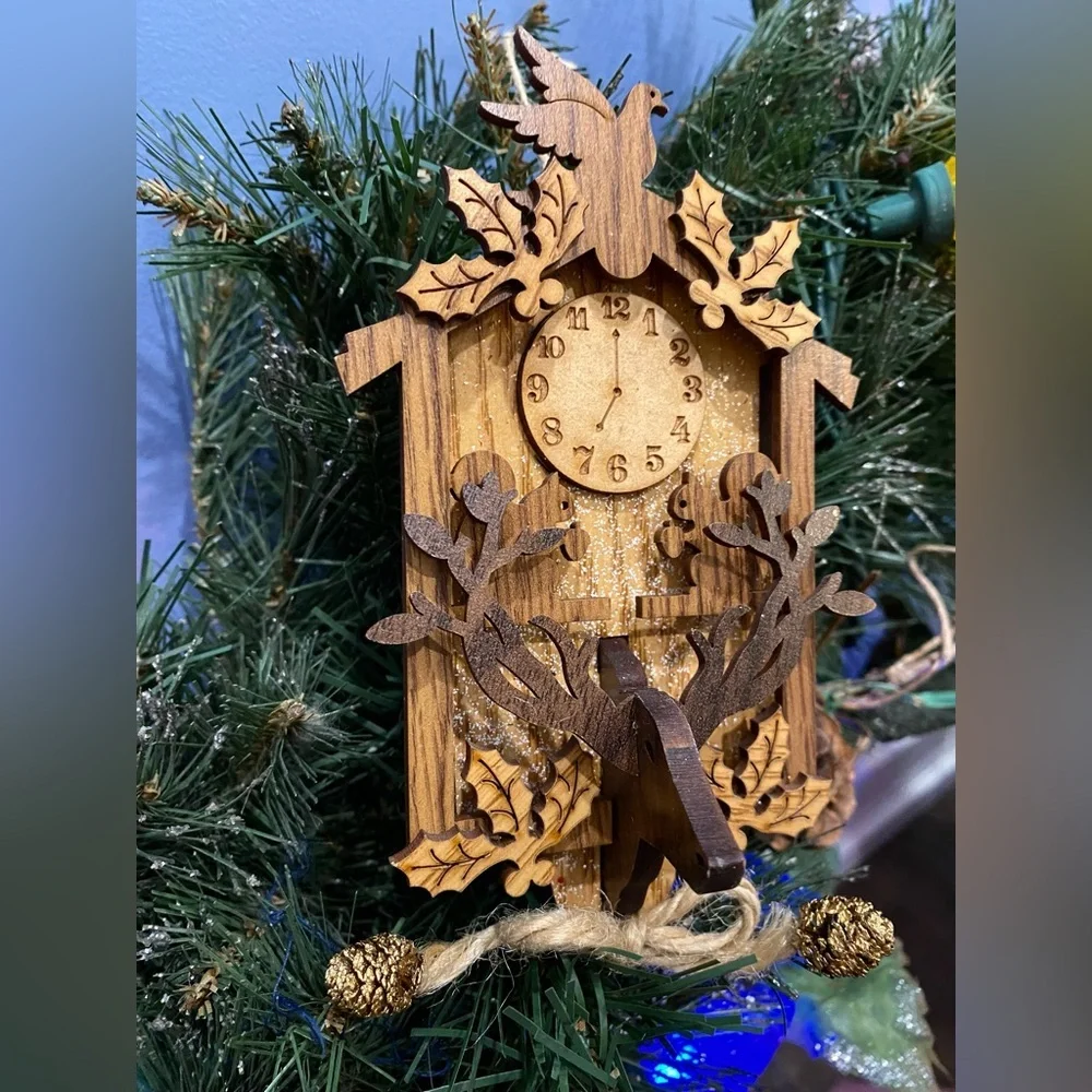 WOODEN CUCKOO CLOCK | Black Forest Germany Bavarian Christmas Ornament